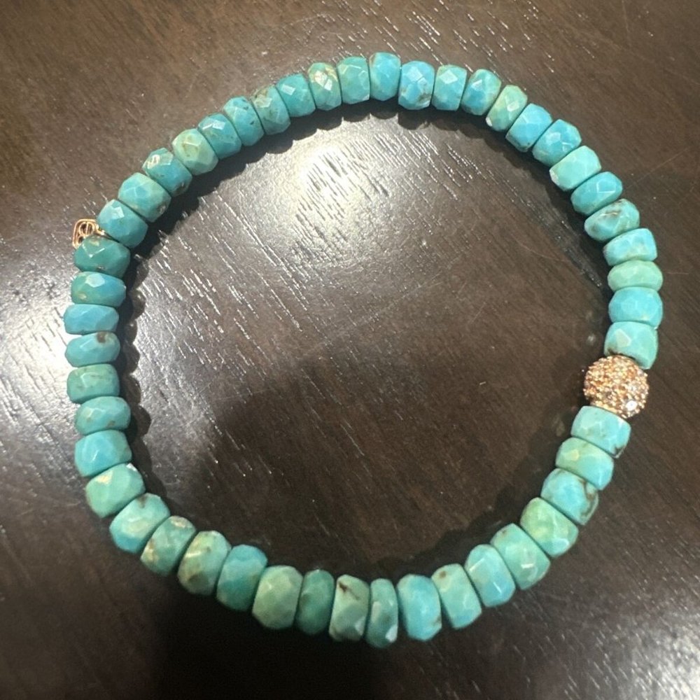 SYDNEY EVAN 14k Yellow Gold, Turquoise & Diamond Pavé Ball Beaded Bracelet